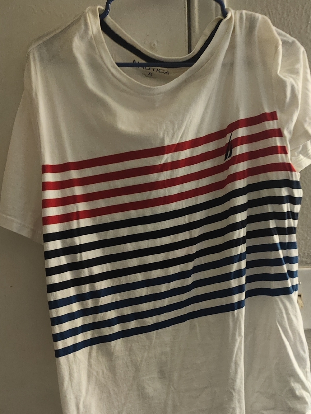 Nautica Horizontal Stripe Tee — White, Red, Black & Blue